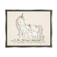 Stupell Industries Magical Unicorn majka i beba porodična cvjetna livada grafička Umjetnost sjaj sivo