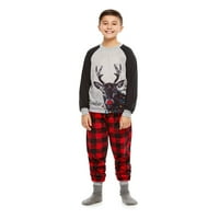 Lizxun božićne porodične pidžame, jeleni tiskani vrhovi + karirane duge hlače