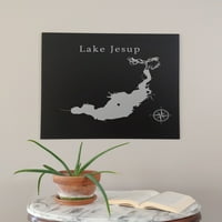 Jezero Jesup karta 24x24 Black Metal Wall Art Office Decor poklon gravirano Florida