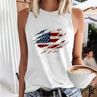USMIXI Žene 4. srpnja Tenk vrhova Dan nezavisnosti Patriotski labav Comfy trkački košulji Vest Ljetni modni modni američki zastava Ispis Crewneck bez rukava bijeli l