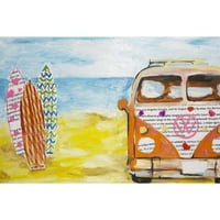 Autobus na plaži Slikanje Ispis na zamotanom platnu