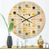 Designart 'pastelni kružni Retro uzorak III' Moderni drveni zidni sat sredinom vijeka