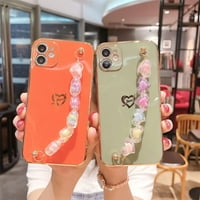 Dteck Case kompatibilan s iPhone Pro max, soft tPU Case sa 3D Bling Colorful Love narukvica ručni lanac udara i protupodredni luksuzni modni zaštitni za žene i djevojke, ružičasti