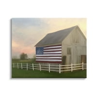 Stupell Industries Američka zastava Rural Barn Sunset Farm Pejzažno slikarstvo Galerija zamotana platna