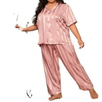 Womens Plus pidžama setovi prugasti pant setovi za spavanje PJ set bijeli 3xl