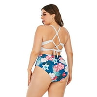Ženska plus veličina Split Tip Ruched Tummy Courthing Coumingwim kostimi Bikini tropski kupaći kostimi