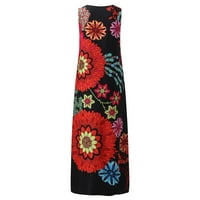B91xZ Vintage Haljina Za Žene Maxi Haljina Na Plaži Print Sa Džepovima Ljeto Labave Žene Bez Rukava Boho