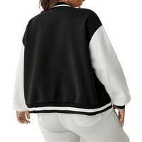 Ženske jakne za veličinu Crno-bijelo casual prugasto ovratni ovratnik varsity dugih rukava