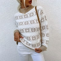 Božićni džemper ženski pleteni džemper pola Turtleneck Snowflake pulover Khaki s
