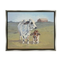 Baby Cow Porodična Farma Portret Životinje I Insekti Slikarstvo Sjaj Siva Uokvirena Umjetnost Print Zidna