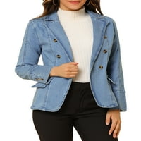 Allegra K ženska traper jakna sa dugačkim rukavima na reveru sa džepovima