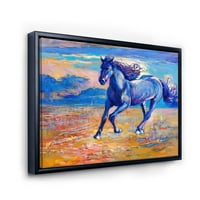 Apstraktni Plavi Konj Galopira Preko Prerije Uokvirene Slike Na Platnu Art Print