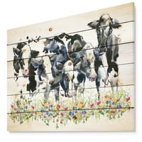 Designart 'dairy cow on field' seoska kuća slika životinja Print na prirodnom borovom drvetu