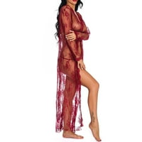 Žene plus veličine Ženska čipka Jednodijelni donji rublje Cardigan Long Nighthown Vino - Kroz pidžamu