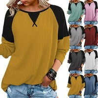 Ženska majica patchwork okrugli vrat Raglan dugih rukava s dugim rukavima labava s uzročnoj bluzi