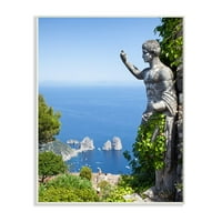 Stupell Industries Grčka statua s pogledom na okeanski pejzaž plavo zelena fotografija zidna ploča Davida