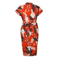 Ženska modna labava tipka V-izrez Ispis čipkaste haljine za struku, haljina za rukav ženska haljina crvena