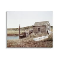 Stupell Industries seoska kabina Seagull sede u Kanu čamcu slika Galerija umotana platna Print zid Art,