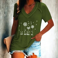 Dndkilg Womens Plus Size Tops Short Sleeve Dandelion Print Plain Tshirt for Women Flowy V Neck Summer
