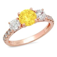 2. ct Brilliant Round Cut Clear simulirani dijamant 18k Rose Gold Solitaire sa akcentima tri kamena prsten