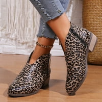 Ženske čizme Leopard Jesen Square Heels Rhinestone patentni zatvarač Kratke čizme Okrugle cipele za cipele