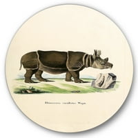 Designart' drevni nosorog ' seoska kuća krug metalni zid Art - disk od 11