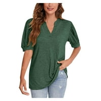 Bazyrey ženski vrhovi kratki rukav V-izrez bluza Ženski modni ljetni tuniki majice zeleni 2XL