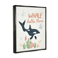 Stupell Industries Whale Pozdrav tamo Orca grafička Umjetnost Jet Crni plutajući uokvireni platno print