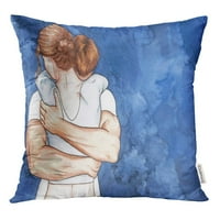 Par Man Hugs žena na plavoj akvarel odnos nazad dječak baciti jastučnica jastuk Case Cover
