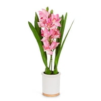 Gerson visok pravi dodir Ultra-realističan ružičasti aranžman orhideje Cymbidium u modernom bijelom keramičkom