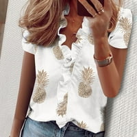 Ženske ljetne Casual majice kratke rukave Vneck Tops Elastic Comfy Basic bluza Gold XL