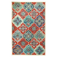 Geometrijska cvjetna eklektična moderna boemska ručno izrađena vuna u zatvorenom prostoru, plavo-hrđa,