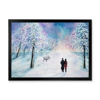 Zaljubljeni Par Šeta Tokom Snježnih Zimskih Vremena Uokvirena Slika Na Platnu Art Print
