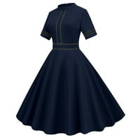 Vintage 1950S haljine za žene retro elegantni mock vrat kratkih rukava Flared Swing line koktel haljina