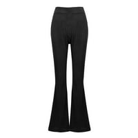 Ženske Pantalone Casual Jednobojne Rebraste Flare Duge Pantalone Visokog Struka Udobne Elastične Pantalone