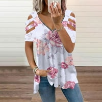 Ženski bluze Ženski modni casual sa patentnim zatvaračem V-izrezom od ispisane majice s kratkim rukavima