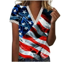 Ženske bluze Dressy Casual Summer Comfy Moda američka zastava Tee Tops V vrat kratki rukav Plus Veličina
