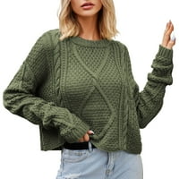 Pleteni džemper za žene Žene čvrsti okrugli vrat za tijesto uvija kabel pleteni labavi debeli igličasti