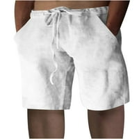 Chueow Summer muške kratke hlače za plažu pamučne lanene hlače dugmad vezice džepovi struka kratke hlače