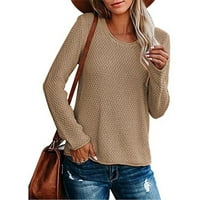 Tdoqot pad džempera za žene - dugih rukava modna posada pulover casual pletenog ženske džempere kaki veličine