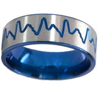Ravni titanijumski prsten sa mljevenim otkucajima srca Eloksiranim u plavoj boji