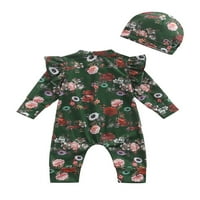 Ehfomius Baby Girl cvjetni komplet odjeće za kombinezone dugih rukava dugmad bodi za zatvaranje+odgovarajuća kapa za 0 mjeseci