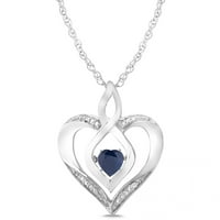 Sterling Silver simulirani plavi safir i dijamant-naglasak ženska modna ogrlica sa srcem privjesak, 18