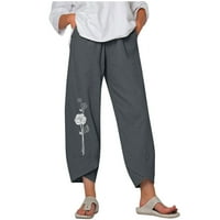 Ženske pantalone ljetni ležerni džepni pamučni lanac široke noge elastične pantalone visokog struka dame