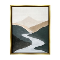 Stupell Industries Flowing River priroda pejzaž maglovito udaljeno planinsko slikarstvo metalik zlato