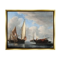 Stupell Industries jahta i druga plovila Willem van de Velde klasična slika slikarstvo metalik zlato plutajuće
