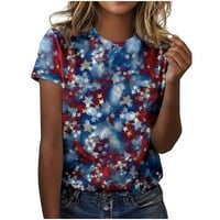 Yyeselk američka zastava Tie Dye Shirt žene 4. jula Patriotska košulja Colorblock V-izrez kratki rukav
