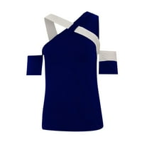 CaComMARK PI Tunic vrhovi za žene klirens ženska Ležerna ramena kratki rukav jednobojna majica bluza plava