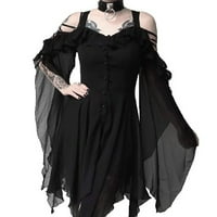Kiplyki Gotička veleprodajna haljina za žene Dark in Love rukavi s volanima s ramena Midi