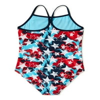 Wonder Nation djevojke Americana Stars svakodnevni Jednodijelni kupaći kostim, UPF 50+, veličine 4 - & Plus